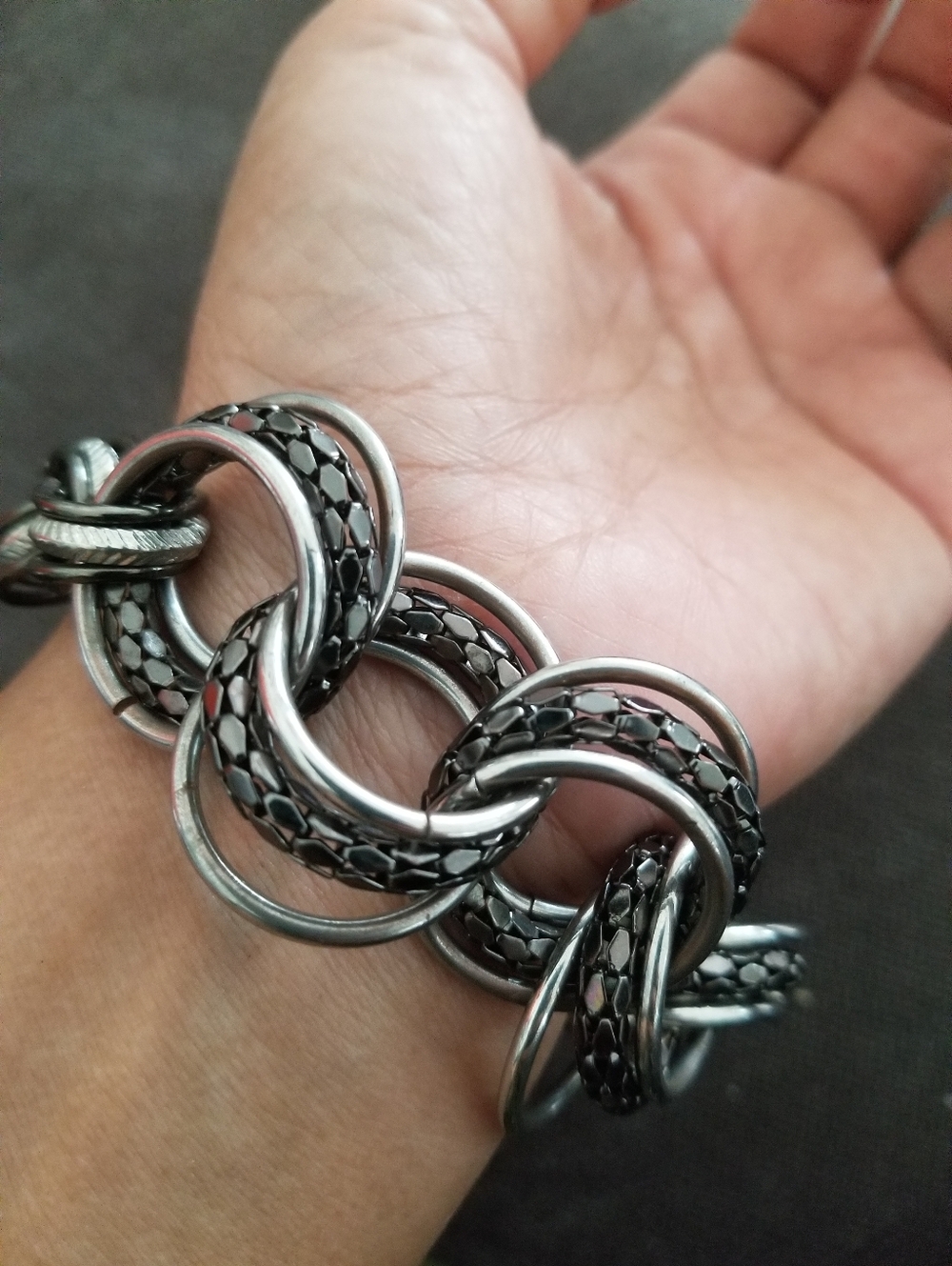 Vintage Erica Zap Unsigned Tripl Chain Link Statement Bracelet Chunky